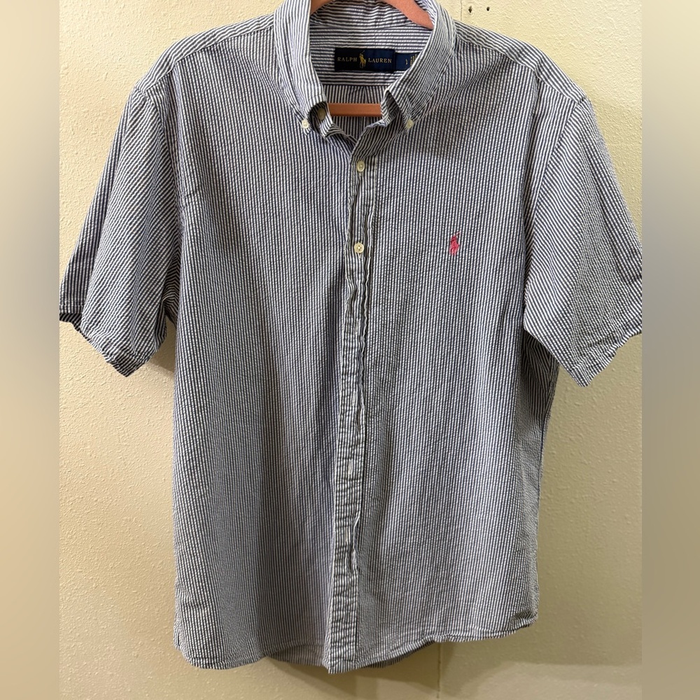 Ralph Lauren Men's Navy and White Striped Shirt